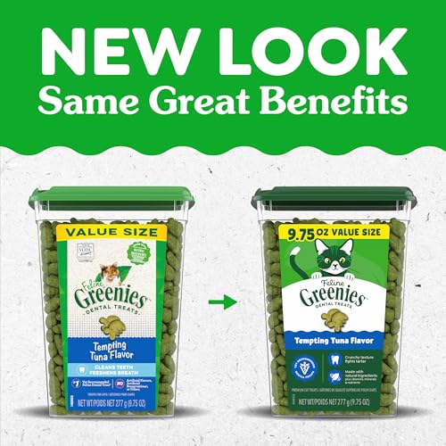 Greenies Cat Treats, Veterinarian-Recommended Adult Natural Dental Cat Treats, Tempting Tuna Flavor, 9.75 oz. Tub