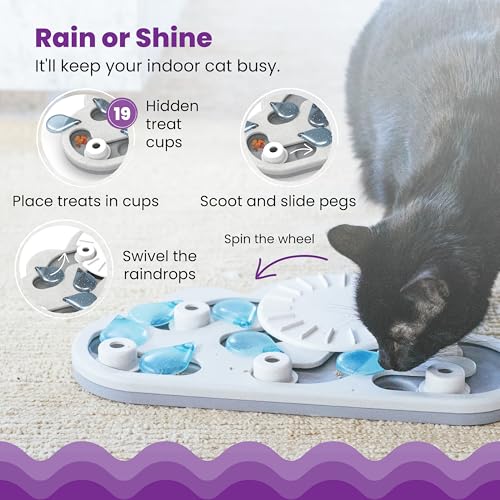 Catstages Nina Ottosson Rainy Day Puzzle & Play Cat Puzzle Feeder – Interactive Treat Game for Indoor Cats, Level 3 Slow Feeder Enrichment Toy, 13.8"