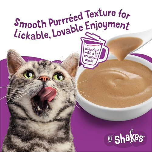Purina Friskies Pureed Cat Food Topper, Lil’ Shakes With Scrumptious Salmon Lickable Cat Treats - (Pack of 16) 1.55 oz. Pouches