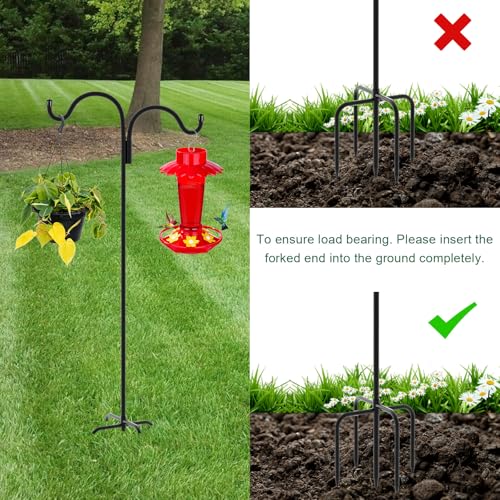 Gtongoko Double Shepherds Hook for Outdoor, 92 Inch Bird Feeder Pole with 5 Prongs Base, 5/8 Inch Thick Heavy Duty Adjustable Garden Hook for Hanging
