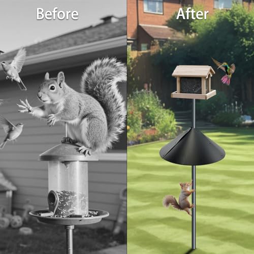 Squirrel baffle for bird feeders pole, squirrel proof cone for outdoors shepherds hook. Squirrels deterrent for bird house, large squirrel