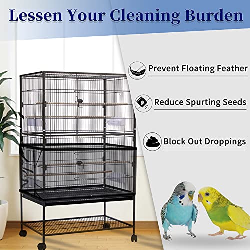 Daoeny Large Bird Cage Cover, Bird Cage Seed Catcher, Adjustable Soft Airy Nylon Mesh Net, Birdcage Cover Skirt Seed Guard for Parrot Parakeet Macaw