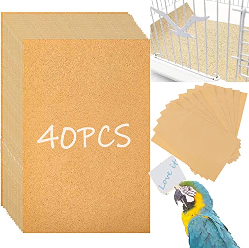 40PCS Gravel Liner Paper for Bird Cage,11x17 In Bird cage Liner Paper-Gravel Paper Special for Bird Cage in Sea Sand,Parrot Cage Sandpapers Cushion