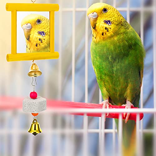 Sumind 6 Pieces Chicken Mirror Chicken Toys for Coop with Bells, Hen Xylophone Toy with 8 Metal Keys, Parrot Grinding Stone, Sepak Takraw Toy