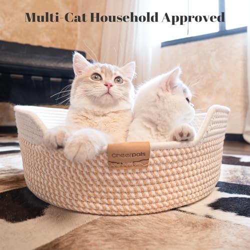 CHEERHOME PETS Cat Bed Basket with Cushion, Cotton Rope Woven Pet Bed for Indoor Cats Couch, Stimulicat Cat Bed Handwoven Breathable, All Season