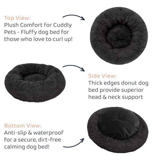 Donut Dog Bed - Premium Comfort for Anxiety Relief - Fluffy & Calming Design with Ultra-Plush Support | Cozy Round Dog Bed with Super Soft Circle Style (Black, Small)