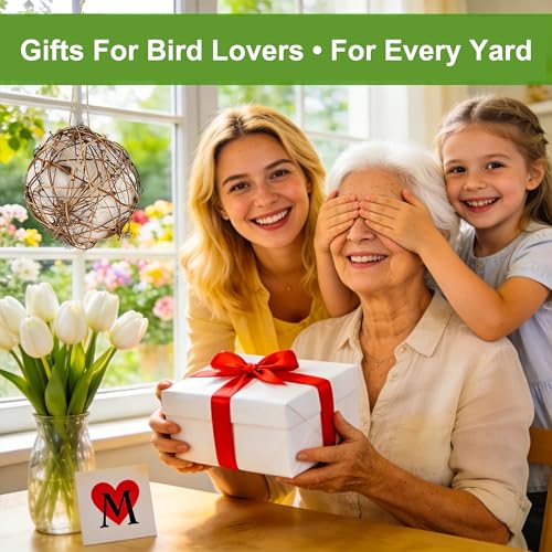 winemana Bird Nesting Material Holder for Hummingbirds, 3 Pack Natural Nesting Balls with Cotton Fibers for Wild Birds Outdoor Hummingbird House Gift