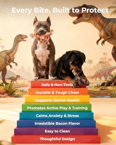 2 Pack Indestructible Dog Chew Toys for Aggressive Chewers: Ultra-Dense Nylon, Bacon Flavor Chew Bones, Heavy Duty Tough Toys for Large Dogs 20-90