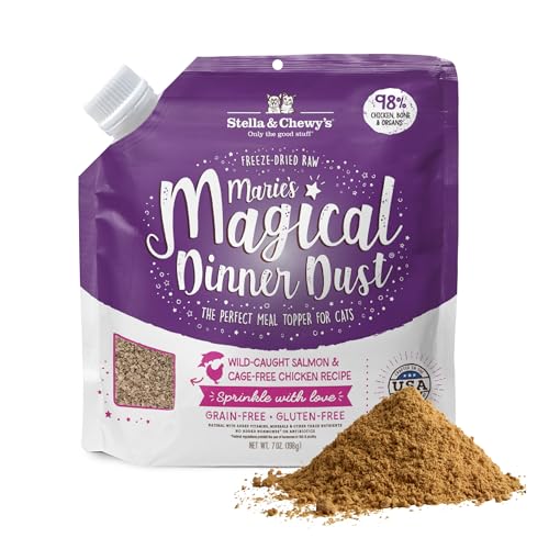 Stella & Chewy's Freeze-Dried Raw Cat & Kitten Food Topper - Magical Dinner Dust - Premium Wild-Caught Salmon & Cage-Free Chicken - Grain-Free