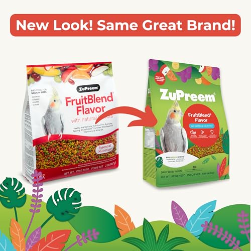 ZuPreem FruitBlend Bird Pellets, Daily Bird Food for Cockatiel, Lovebird, Quaker, Small Conure, Lorikeet, Core Nutrition for Medium Birds, Cockatiel