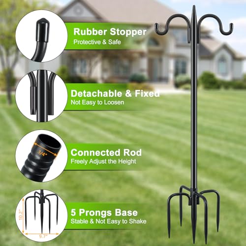 Gtongoko Double Shepherds Hook for Outdoor, 2 Pack 92 Inch Heavy Duty Bird Feeder Pole 3/4 Inch Thick Garden Hooks for Hanging Hummingbird Feeder