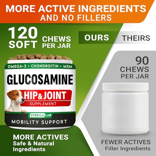 Glucosamine Treats for Dogs - Joint Supplement w/Omega-3 Fish Oil - Chondroitin, MSM - Advanced Mobility Chews - Joint Pain Relief - Hip & Joint Care