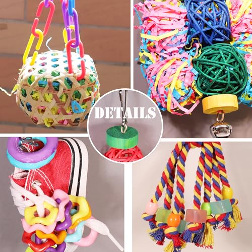 Bird Toys for Parakeet，ESRISE Parrot Conure Chewing Shredding Foraging Toys with Rope Perch, Bird Cage Accessories for Cockatiel Budgies Lovebird