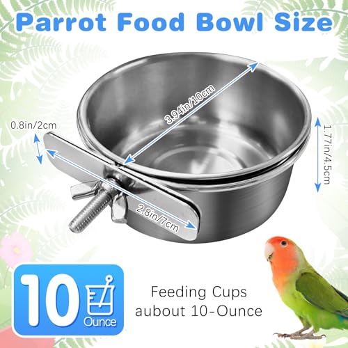 Tfwadmx Bird Feeding Dish Cups Parrot Food Bowl Clamp Holder Coop Cup, 2PCS Bird Cage Water Bowl for Parakeet African Greys Conure Cockatiels
