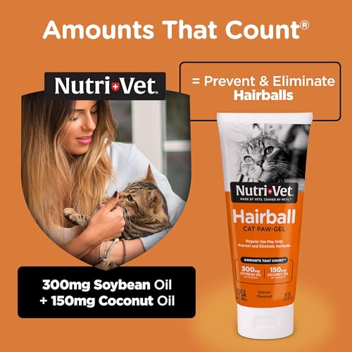 Nutri-Vet Hairball Paw Gel, Cat Hairball Remedy, Kitten Supplies, Hair Ball Relief for Cats, Fur Ball Remedy, Soybean & Coconut Oil, Salmon Flavor, 3