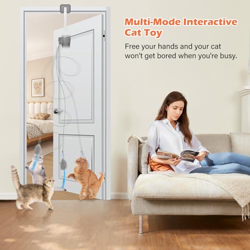 Interactive Cat Toy, Rechargeable Electric Cat Teaser, Hanging Door cat Toy, 2 Motion Modes (360° Spin & Irregular Jumping), Smart Auto Cat Toy for