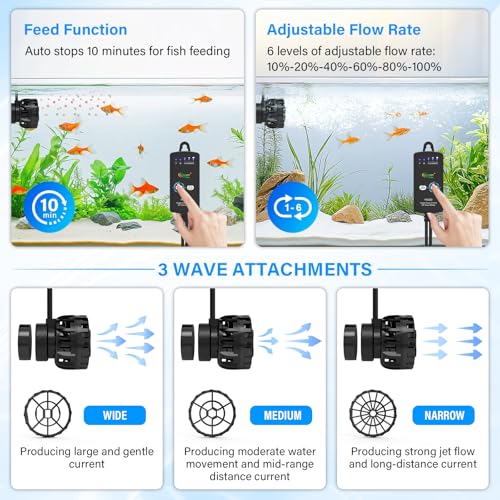 hygger Aquarium Wave Maker for 5-10 Gallon Fish Tanks, Adjustable DC Power Heads for Aquarium with Controller, Aquarium Circulation Pump With