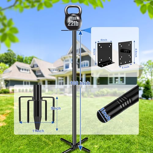 Ottsuls Bird Feeder Pole, 109 Inch Heavy Duty Bird House Pole Kit for Outdoors, with 5-Prong Base Feeding Station for Wild Birds Watching, Adjustable