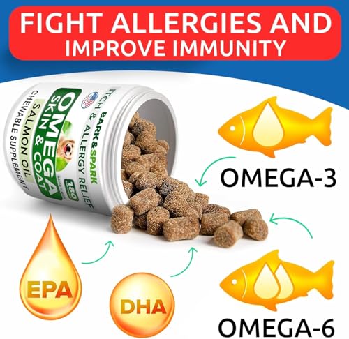 BARK&SPARK Omega 3 for Dogs - 180 Fish Oil Treats for Dog Shedding, Skin Allergy Chews, Itch Relief, Hot Spots Treatment - Joint Health - Skin and