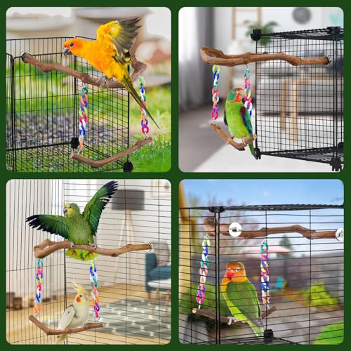 Bird Swing Toys, Standing Bird Perch with Natural Grape Wood, U Shape Hangable Birdcage Accessories, Birds Chewing Toy for Budgerigars, Parakeets