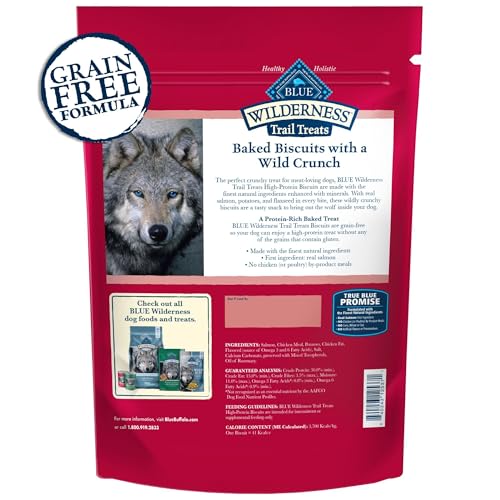 Blue Buffalo Wilderness Trail Treats Crunchy Dog Biscuits, Grain-Free and High-Protein Dog Treats Made with Natural Ingredients, Salmon Recipe 24-oz