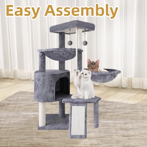 Xin Three Layer Cat Tree with Cat Condo and Two Hammocks,Grey