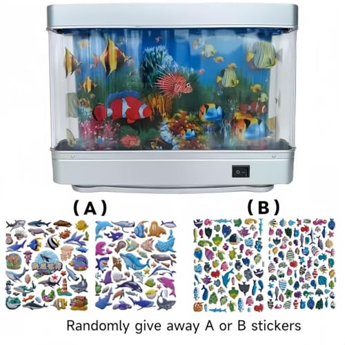 Fake Fish Tank Lamp - Moving Aquarium Night Light with Virtual Ocean Effect, 80s Retro Design for Adult Relaxation, Artificial Aquarium Decorative