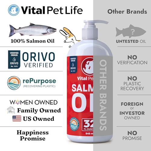 Salmon Oil for Dogs & Cats - Healthy Skin & Coat, Fish Oil, Omega 3 EPA DHA, Liquid Food Supplement for Pets, All Natural, Supports Joint & Bone