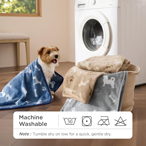 Bedsure 3-Pack Dog Blanket, Ultra-Soft Flannel Fleece Puppy Blanket with Cute Dog Prints, Machine Washable Pet Blanket for Indoor Crate Bed & Travel