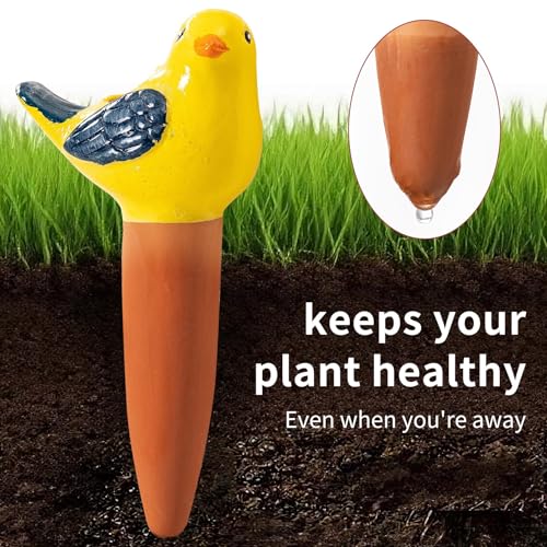 4 Pack Self Watering Bird Shaped Globes, Terracotta Vacation Planters Devices with Slow Release Automatic Watering Spikes, Plant Watering Pots for