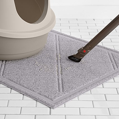 Basics Less-Mess Litter Trapping Cat Litter Box Mat, Soft on Kitty Paws, Waterproof, Scatter Control, 24" x 35", Grey