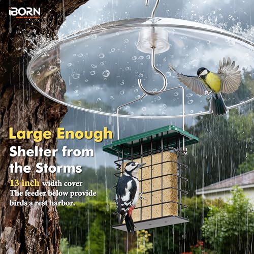 iBorn Baffles for Bird Feeders, 13” Bird Feeder Cover for Rain Guard, Birds Feeders Rain Guard, Full Protection for Feeders for Outdoors, Chew-Proof