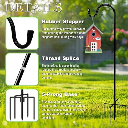 Shepherds Hooks for Outdoor 42 Inch Garden Bird Feeder Pole with 5 Prongs Base Adjustable for Hanging Flower Basket Plant Pot Solar Lantern Light