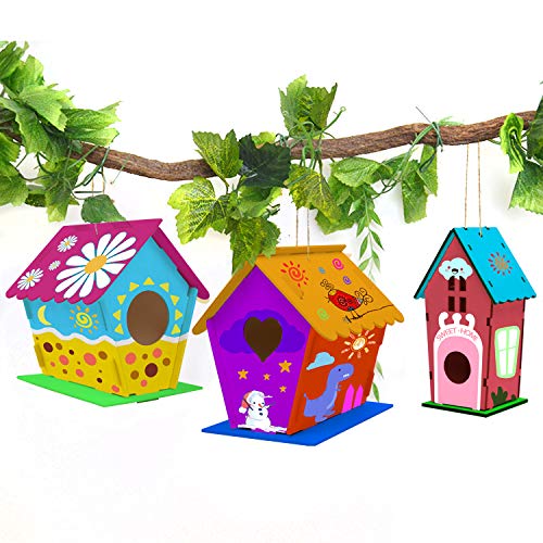 hapray 4 Pack Bird House Crafts for Kids Ages 5-8 8-12, Buildable DIY Birdhouse Kit for Children to Build, Summer Arts and Craft Projects with Paint