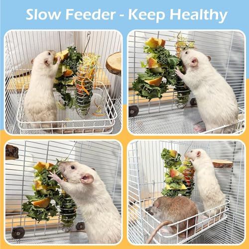 2Pcs Rat Enrichment Toys, 304 Stainless Steel Rat Foraging Toy for Fruit Vegetable Holder, Fancy Mice Cage Accessories Puzzle Toy, Hanging Rodent