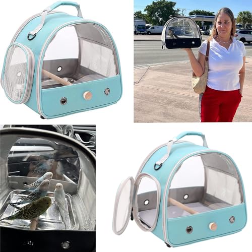 Small Bird Travel Cage Carrier, Portable Parrot Parakeet Carrier with Standing Perch and Comfy Mat, Budgies Carry Transport Bag for Vet Visit