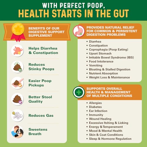 Perfect Poop Digestion & General Health Supplement for Dogs: Fiber, Prebiotics, Probiotics & Enzymes Relieve Digestive Conditions, Optimize Stool