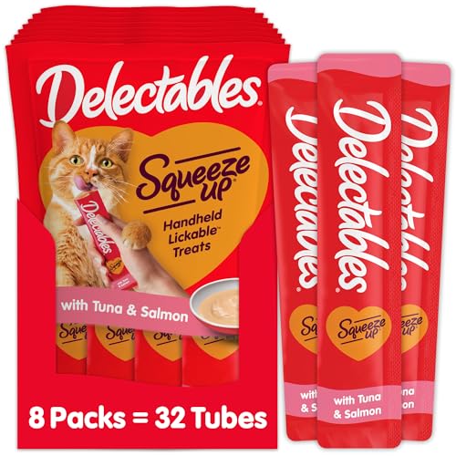Delectables Squeeze Up Creamy Squeezable Puree, Lickable Wet Cat Treats, Grain Free, No Added Fillers, No By-Products, No Added Preservatives, 0.5