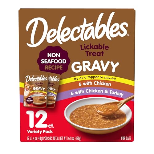 Delectables Lickable Treat Gravy Wet Cat Treat Variety Pack, Food Topper, Hydrating, Grain-Free, No Fillers, By-Products, Added Preservatives, 1.4oz