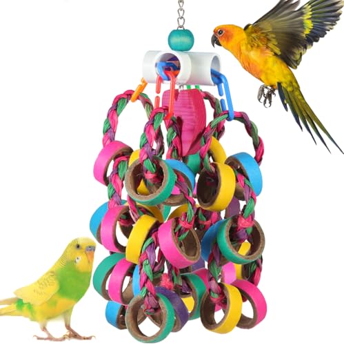 lovyoCoCo Bird Toys Conure Toys,Bird Parrot Foraging Shredder 24 Pcs Colorful Bagel Chewy Rings for Small Parrots Parakeets Conures Cockatiels Love