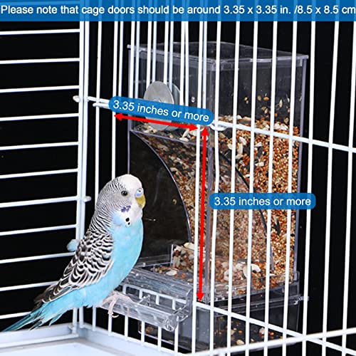 Hamiledyi No Mess Bird Cage Feeder Automatic Parrot Seed Feeders with Perch Acrylic Transparent Seed Food Container Cage Accessories for Small and