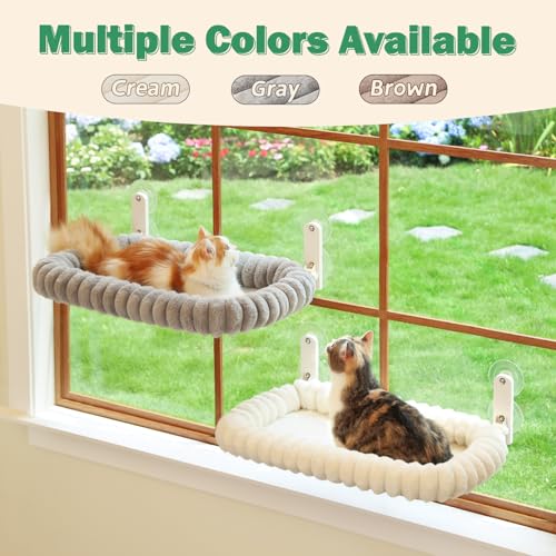 Zakkart SnugCloud Foldable Cat Window Perch - Cordless, Ultra Soft Machine Washable Bed with 4-Sided Bolster, Metal Frame - Window Hammock for Large