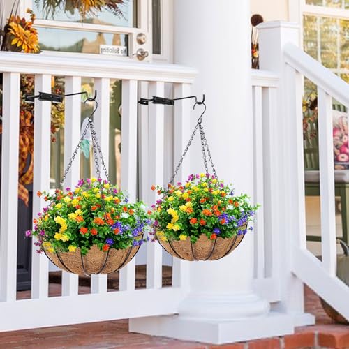 2 Pack Bird Feeder Hanger Hook, Metal Clamp-On Deck Hook for Railing Pole, Outdoor Hanging Bracket for Plant, Camping Lantern Rack, Windproof Tree