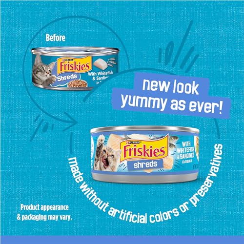 Purina Friskies Wet Cat Food, Shreds With Whitefish & Sardines in Sauce - (Pack of 24) 5.5 Oz. Cans