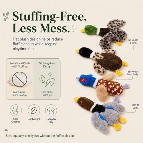 Dog Squeaky Toy Set – 4-Pack Durable Plush Duck, Pheasant, Goose for Small and Medium Dogs – Soft Bird Chew Toys with Crinkle Sound for Puppy Play