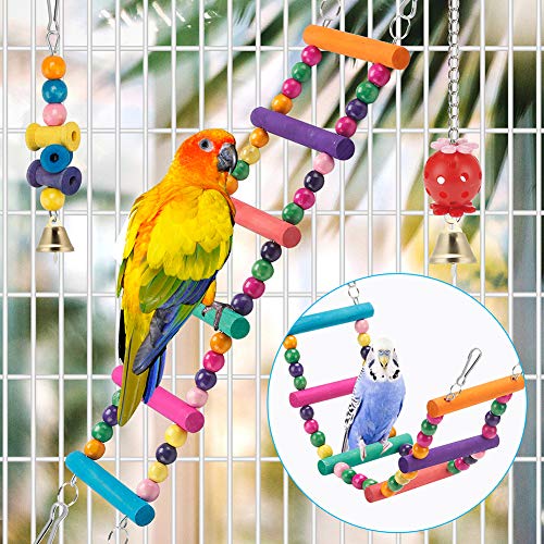 Swing Hanging Standing Chewing Toy Hammock Climbing Ladder, Cage Colorful Toys Suitable for Budgerigar, Parakeet, Conure, Cockatiel, Mynah, Love