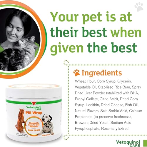 Vetoquinol Pill Wrap Treats for Dogs & Cats – 4oz, 56 servings – Hides Any Size, Shaped Pill – Moist, Flavorful & Shapeable Pill Pocket Paste
