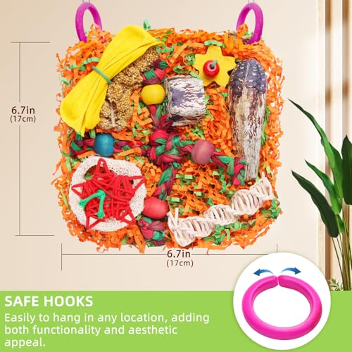 Bird Toys for Small & Medium Parrots - Natural Foraging & Shredding Cage Hanging Toys with Seagrass Mat, Starfruit, Loofah Slices for Budgies