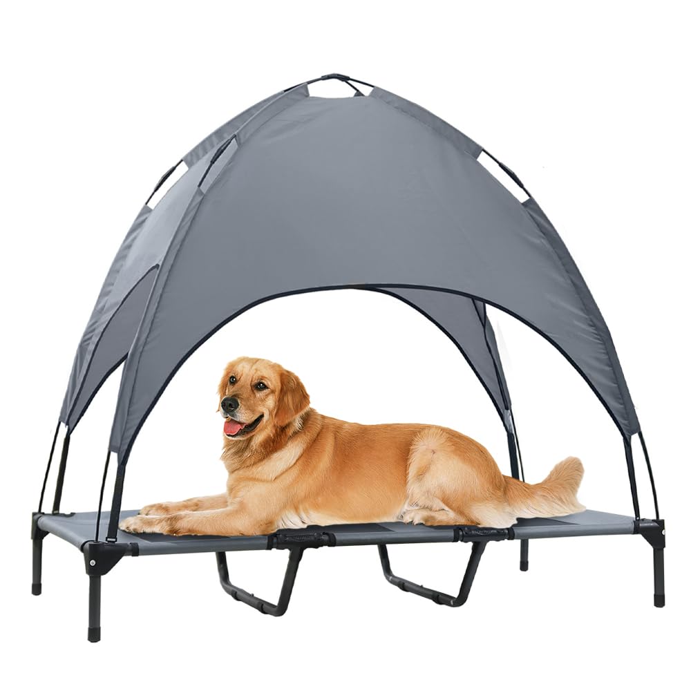 Elevated Dog Bed with Canopy, 48-inch Waterproof Pet Cot, Portable Outdoor Pet Bed with Carry Bag, Indoor/Outdoor Cooling Canopy Dog Tent for Large
