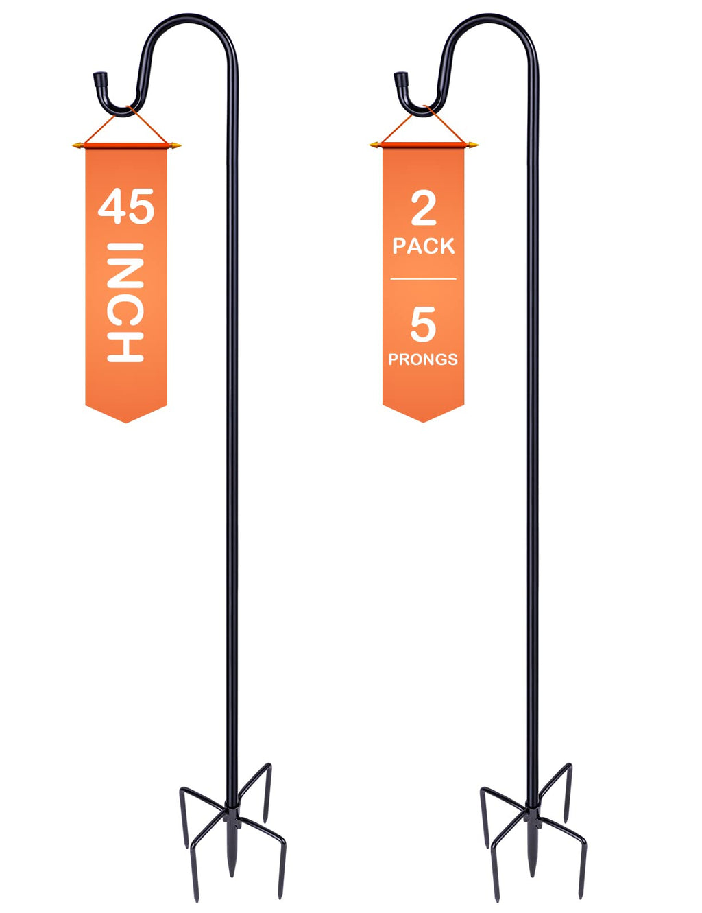 Ottsuls Bird Feeder Pole, 45 INCH Heavy Duty Shepherds Hooks for Outdoor with 5 Prong Base, Adjustable Stand Hanger for Garden Plant, Hummingbird